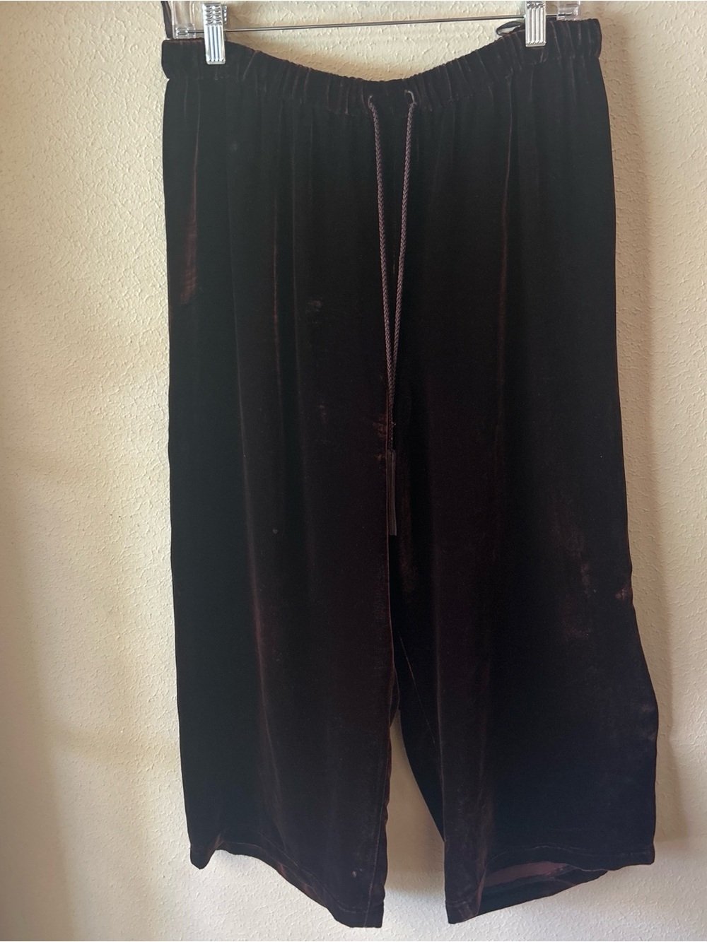 Tyler Böe Silk/Rayon Velvet Drawstring w/Tassel Wide-Leg Crop Pants